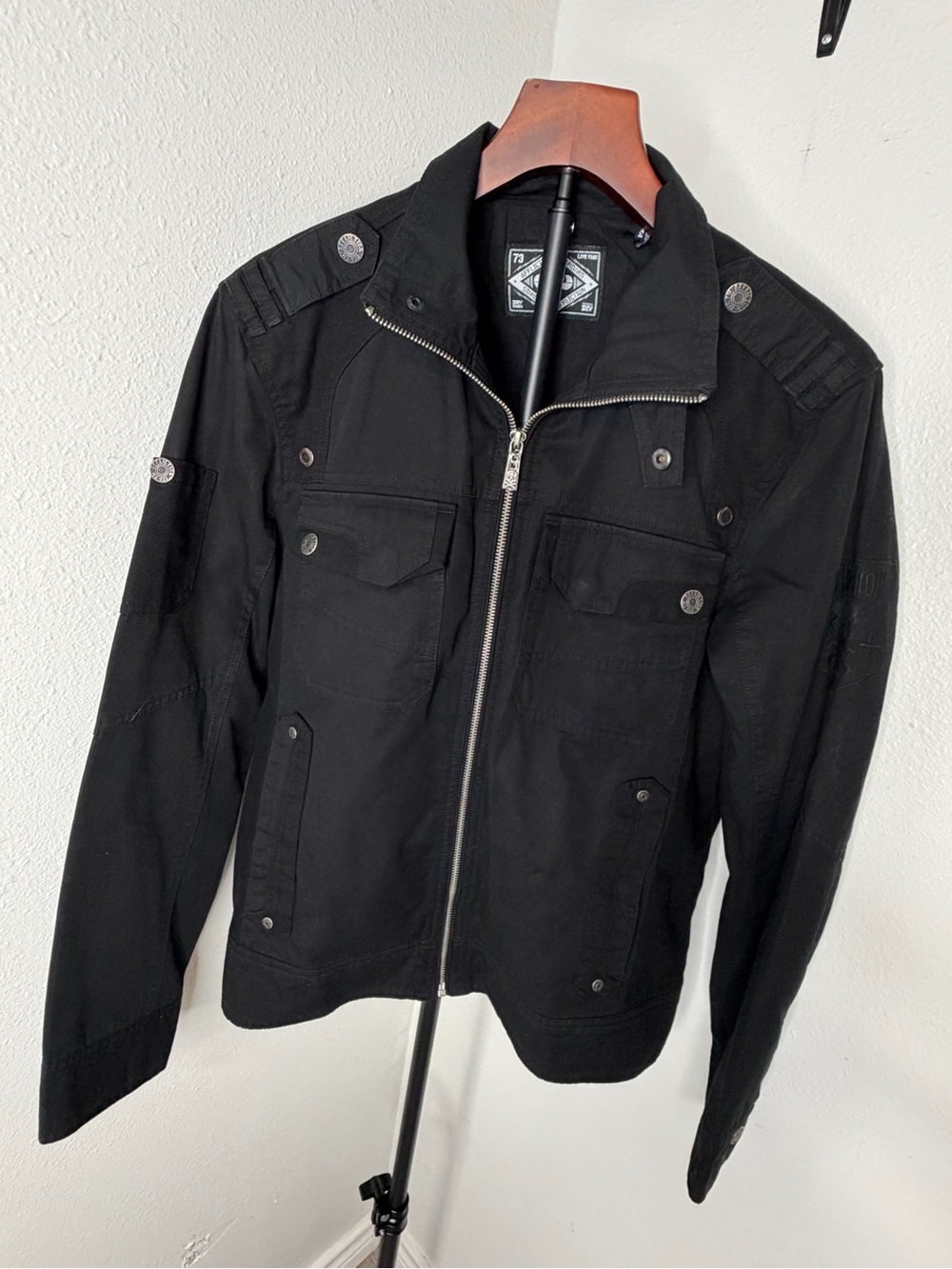 Men's Affliction Black Zip-Front Military Style Jacket Size Small
